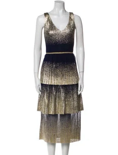 Pre-owned Marchesa Notte Printed Midi Length Dress
