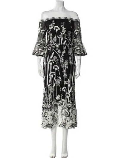 Pre-owned Marchesa Notte Printed Midi Length Dress In Black