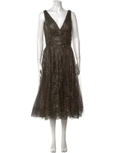Pre-owned Marchesa Notte Printed Midi Length Dress In Black