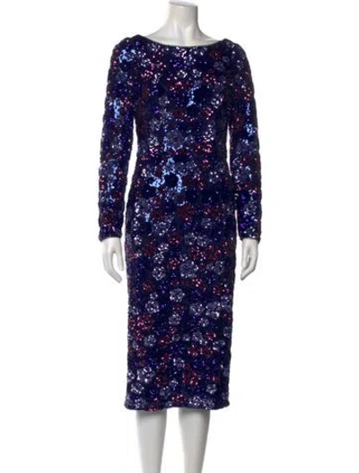 Pre-owned Marchesa Notte Printed Midi Length Dress In Blue