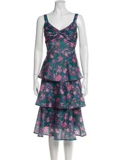 Pre-owned Marchesa Notte Printed Midi Length Dress In Green