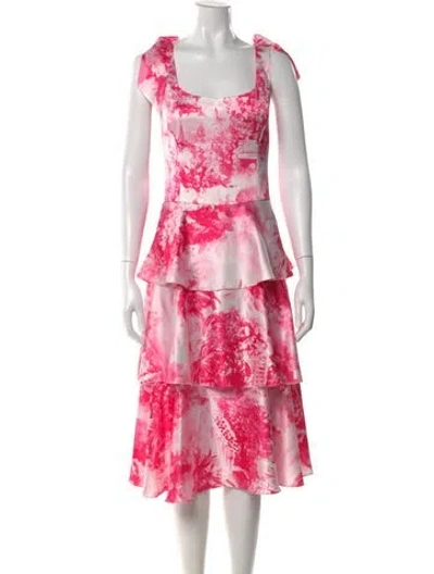 Pre-owned Marchesa Notte Printed Midi Length Dress In Pink