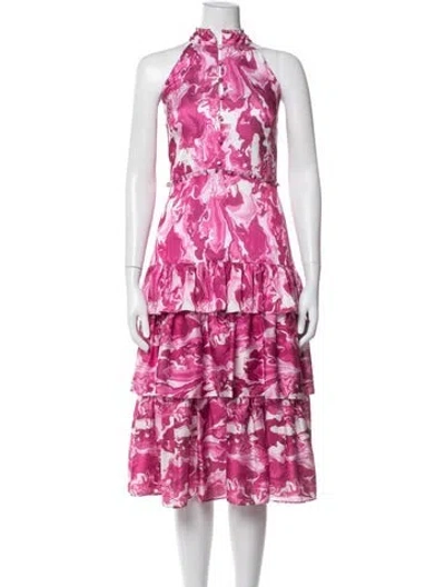 Pre-owned Marchesa Notte Printed Midi Length Dress In Pink