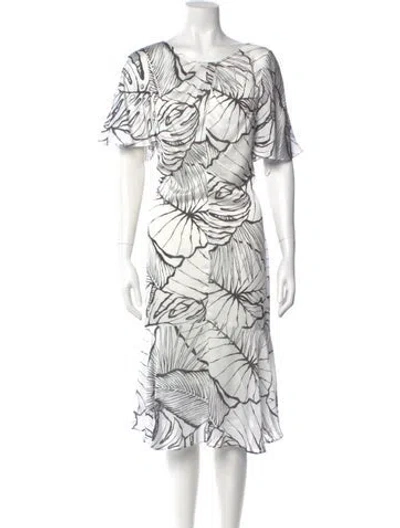 Pre-owned Marchesa Notte Printed Midi Length Dress W/ Tags In White