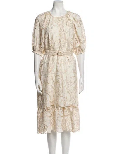 Pre-owned Marchesa Notte Printed Midi Length Dress In White