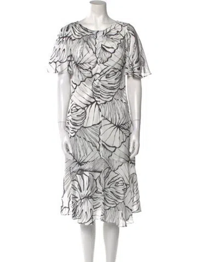 Pre-owned Marchesa Notte Printed Midi Length Dress In White