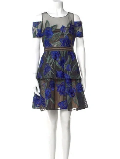 Pre-owned Marchesa Notte Printed Mini Dress In Black
