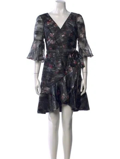 Pre-owned Marchesa Notte Printed Mini Dress In Black