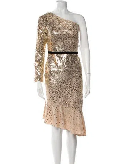 Pre-owned Marchesa Notte Printed Mini Dress W/ Tags In Gold