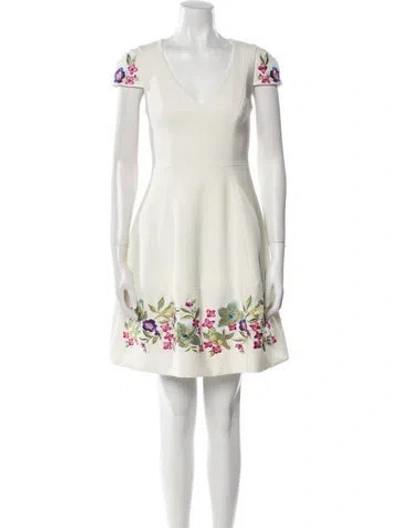 Pre-owned Marchesa Notte Printed Mini Dress In White