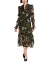 Marchesa Notte Printed Silk-blend A-line Dress In Multi