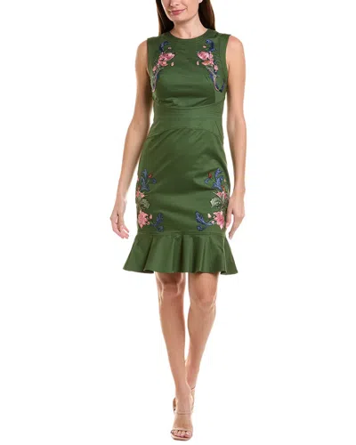 Marchesa Notte Printed Sleeveless Mini Dress In Green