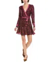 Marchesa Notte Printed V-neck Mini Wrap Dress In Red