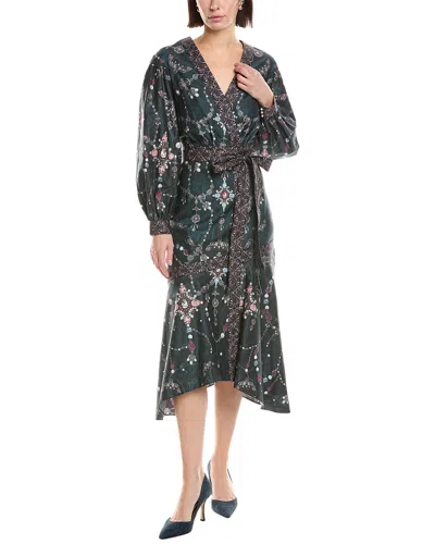 Marchesa Notte Printed V-neck Midi Dress In Multi