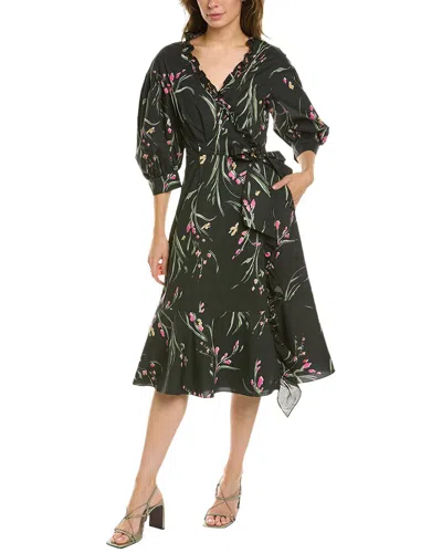 Marchesa Notte Printed Wrap Dress In Black