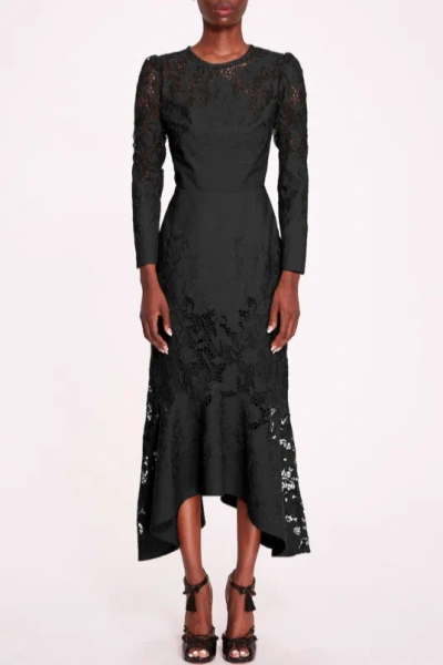 Marchesa Notte Quarter Sleeve Lace Midi Dress In Multi