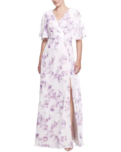 Marchesa Notte Rome Printed Long Gown In Purple