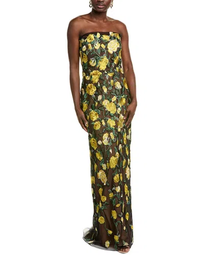 Marchesa Notte Strapless Floral-embroidered Column Gown In Multi