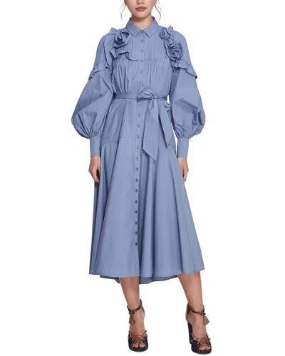 Marchesa Notte Rosette Ruffle Midi Dress In Blue