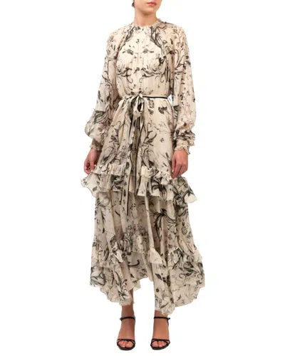 Marchesa Notte Ruffle Silk Chiffon Maxi Dress In Multi