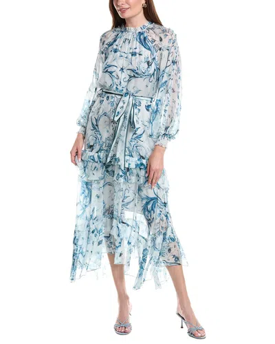 Marchesa Notte Ruffle Silk Chiffon Maxi Dress In Multi