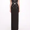 MARCHESA NOTTE SCATTERED CRYSTAL COLUMN GOWN