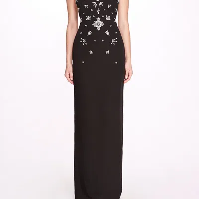 Marchesa Notte Scattered Crystal Column Gown In Black