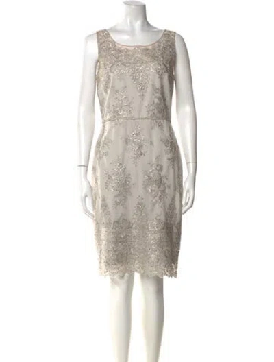 Pre-owned Marchesa Notte Scoop Neck Knee-length Dress In Neutral