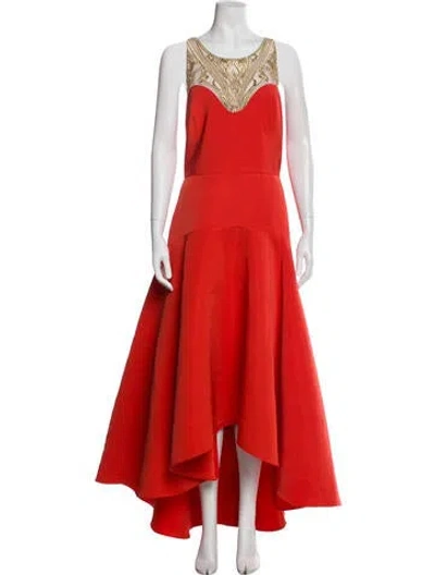 Pre-owned Marchesa Notte Scoop Neck Long Dress In Red