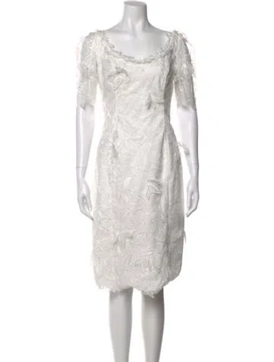 Pre-owned Marchesa Notte Scoop Neck Midi Length Dress In White