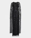 MARCHESA NOTTE SEQUIN CAPE COLUMN GOWN