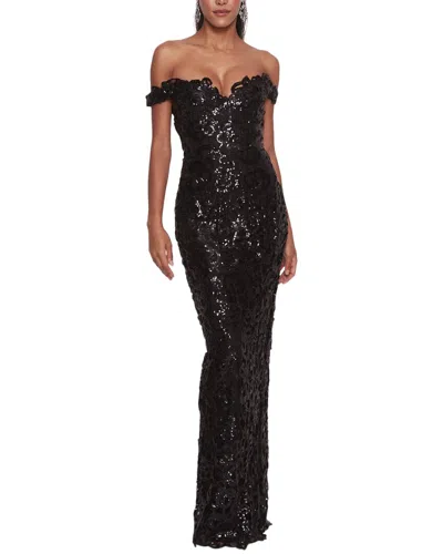 Marchesa Notte Organic Neckline Sequin Gown In Black