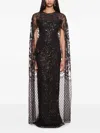 Marchesa Notte Sequin-embellished Cape Gown In Black
