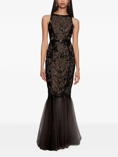 Marchesa Notte Sequin-embellished Gown In Black