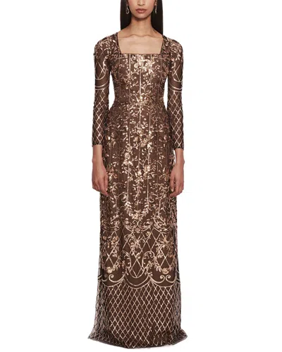 Marchesa Notte Sequin Lattice Dress