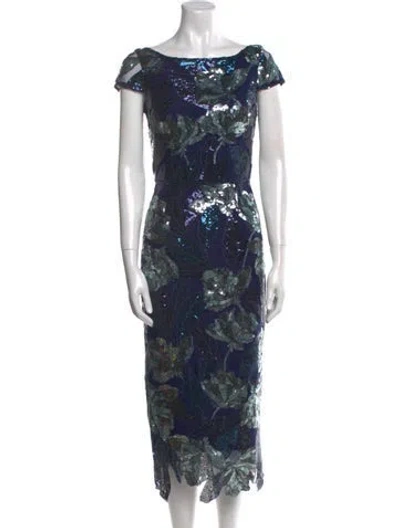 Pre-owned Marchesa Notte Sequin Long Dress In Blue