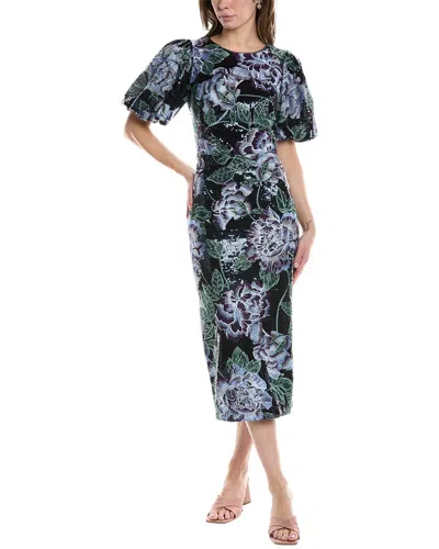 Marchesa Notte Sequined Midi Dress In Navy