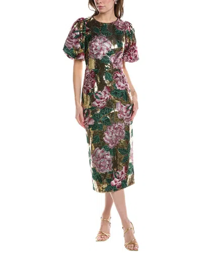 Marchesa Notte Women's Embroidered Floral Midi-dress In Yellow