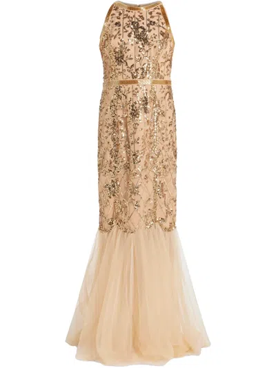 Marchesa Notte Sequinned Gown In Neutrals