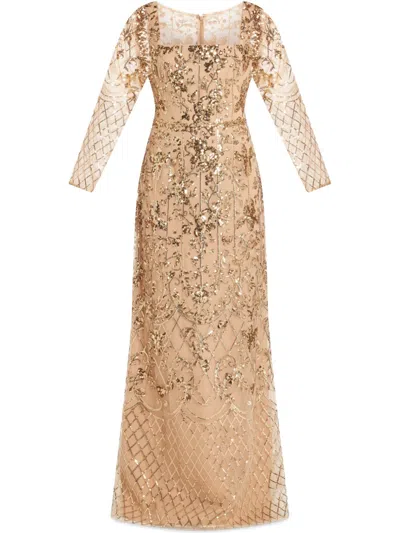 Marchesa Notte Sequinned Gown In Neutrals