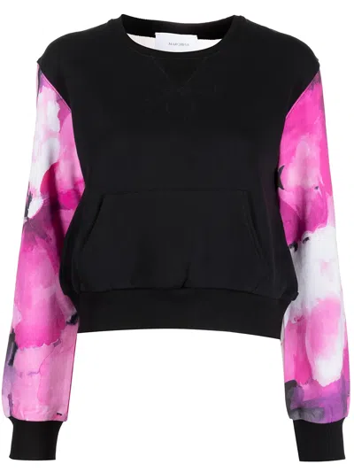 Marchesa Notte Sheer Panel Sweatshirt In Black