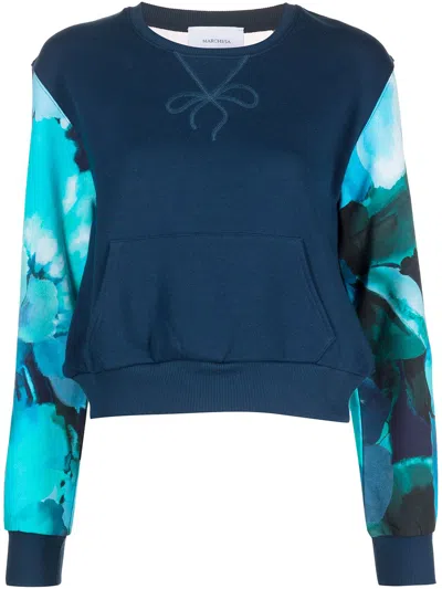 Marchesa Notte Sheer Panel Sweatshirt In Blue