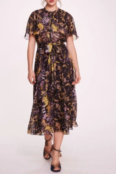 Marchesa Notte Short Sleeve Silk Midi Dress In Multi