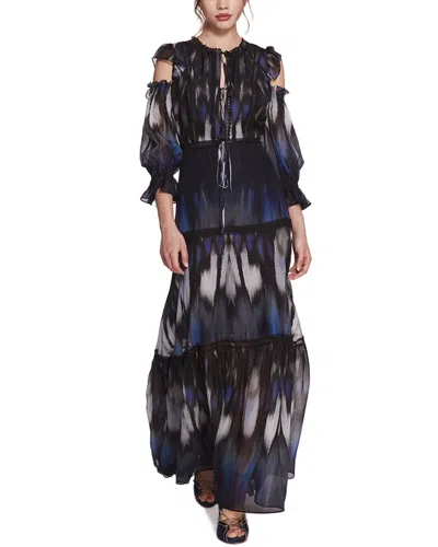 Marchesa Notte Silk-blend Maxi Dress In Blue