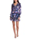 Marchesa Notte Silk-blend Mini Dress In Blue