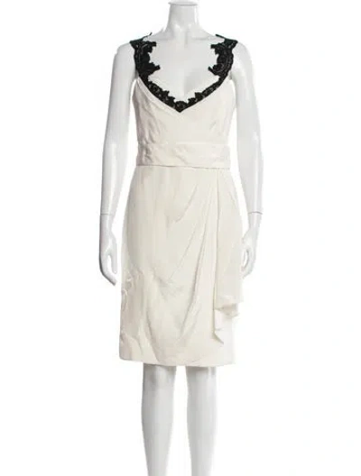 Pre-owned Marchesa Notte Silk Knee-length Dress In White