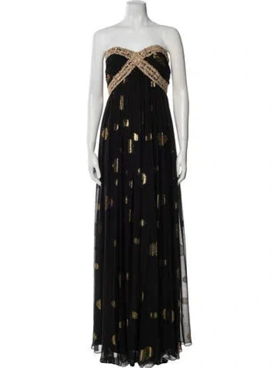 Pre-owned Marchesa Notte Silk Long Dress In Black