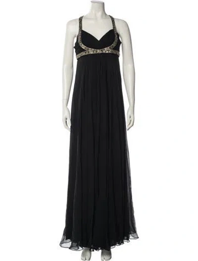 Pre-owned Marchesa Notte Silk Long Dress In Black