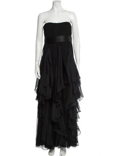Pre-owned Marchesa Notte Silk Long Dress In Black