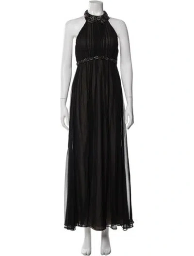 Pre-owned Marchesa Notte Silk Long Dress In Black